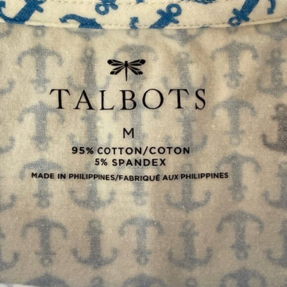 TALBOTS Classic 3/4 Sleeve Tee Shirt Blue Anchor Print - Picture 9 of 14